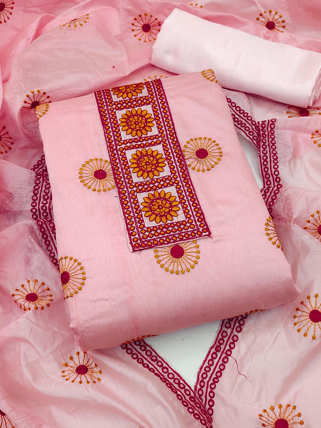 

SAINOOR Floral Embroidered Unstitched Dress Material, Pink