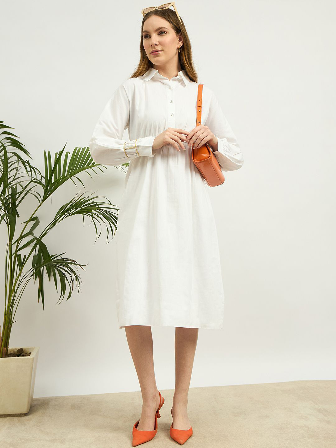 

ZUMMER Shirt Midi Dress, White