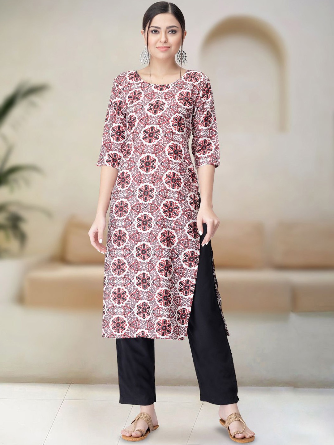 

Moda Rapido Floral Printed Straight Kurta with Trouser, White