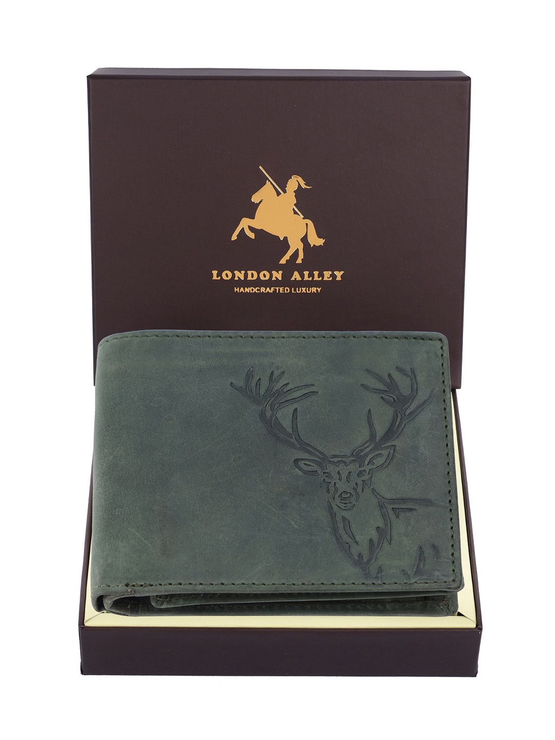

LONDON ALLEY Men Textured Leather Two Fold Wallet, Green