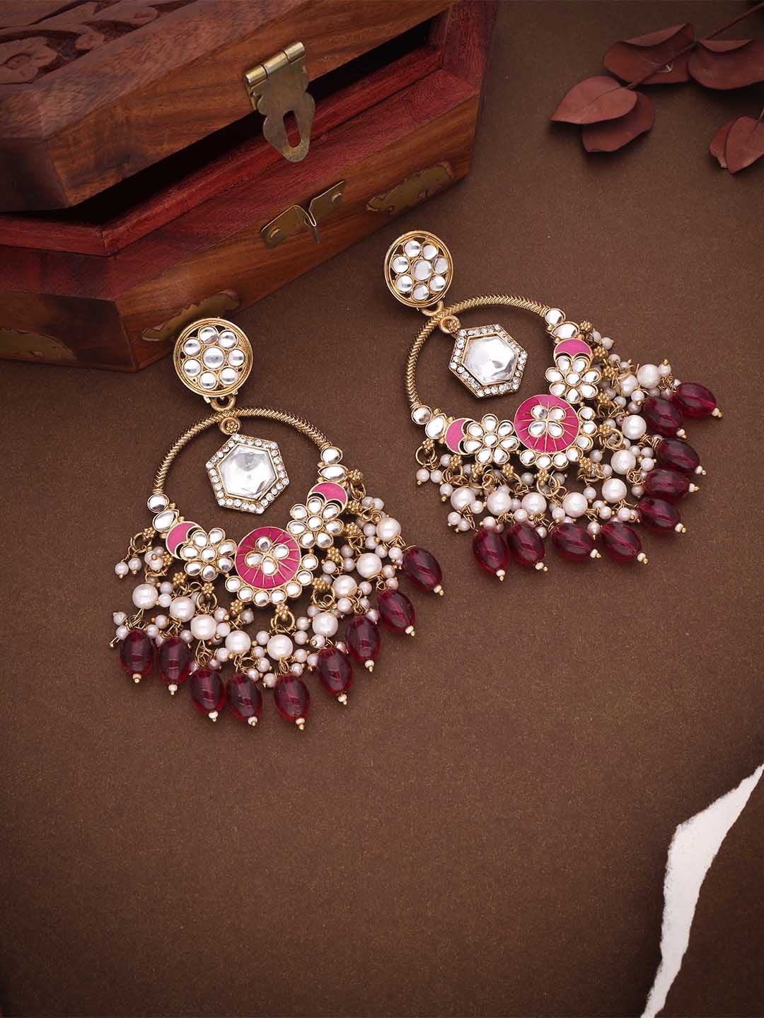

Lyriss Gold-Plated Artificial Stones Studded & Beaded Contemporary Chandbalis