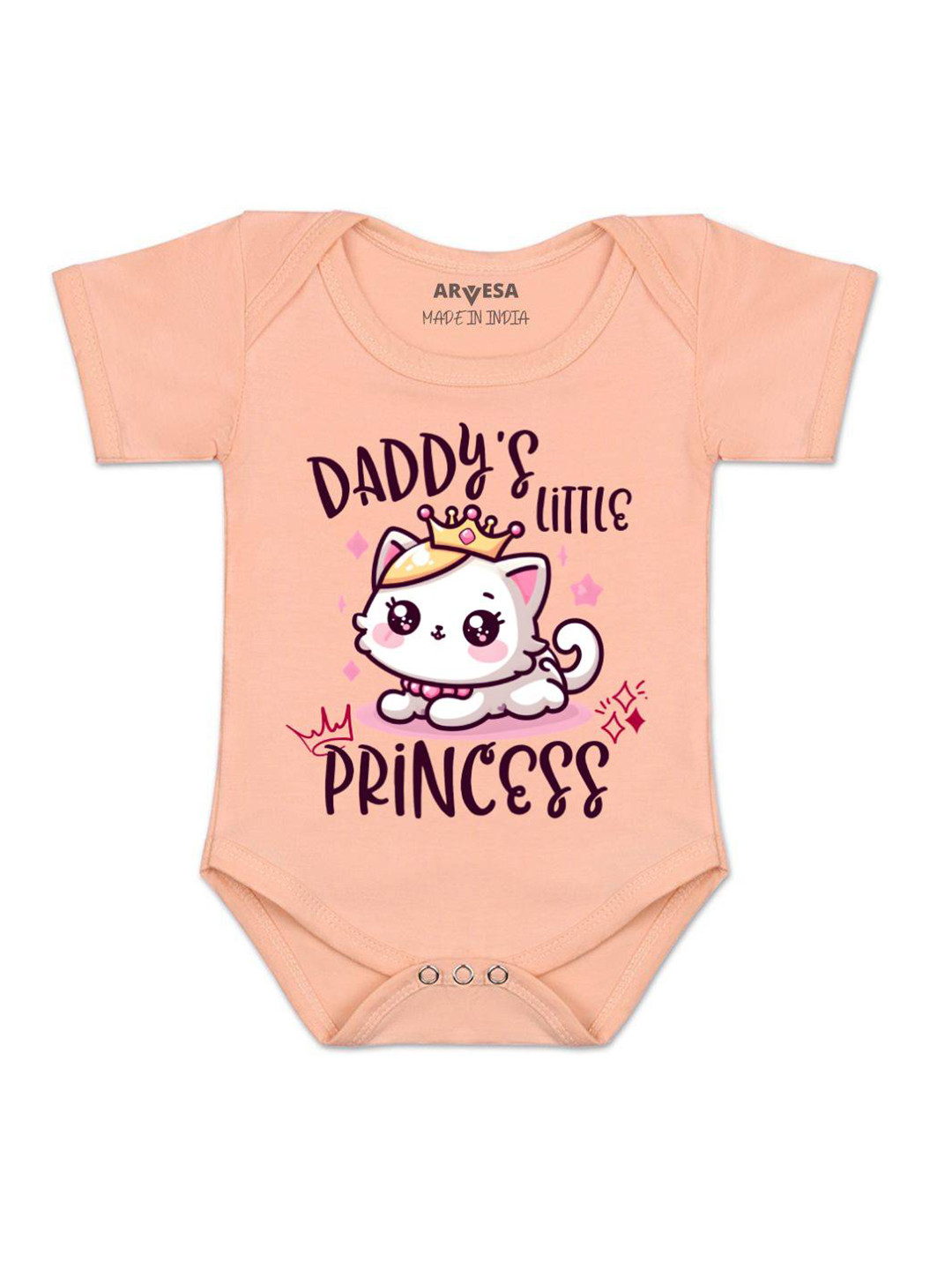 

Arvesa Kids Daddy Little Princess Printed Romper, Peach