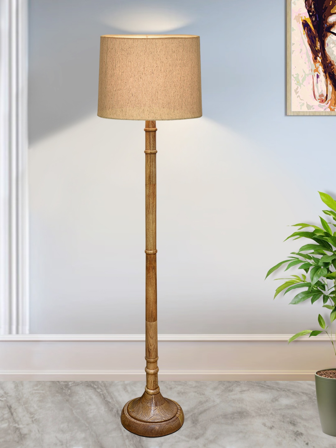 

Homesake Rustic Beige & Brown Wooden Cylinder Shaped Floor Lamp With Shade