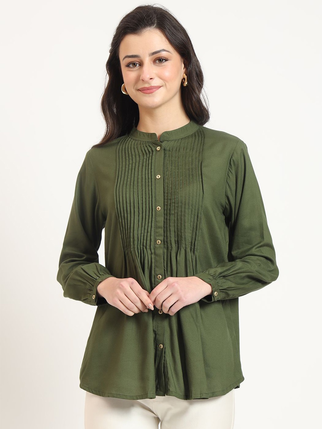 

KALINI Mandarin Collar Top, Olive