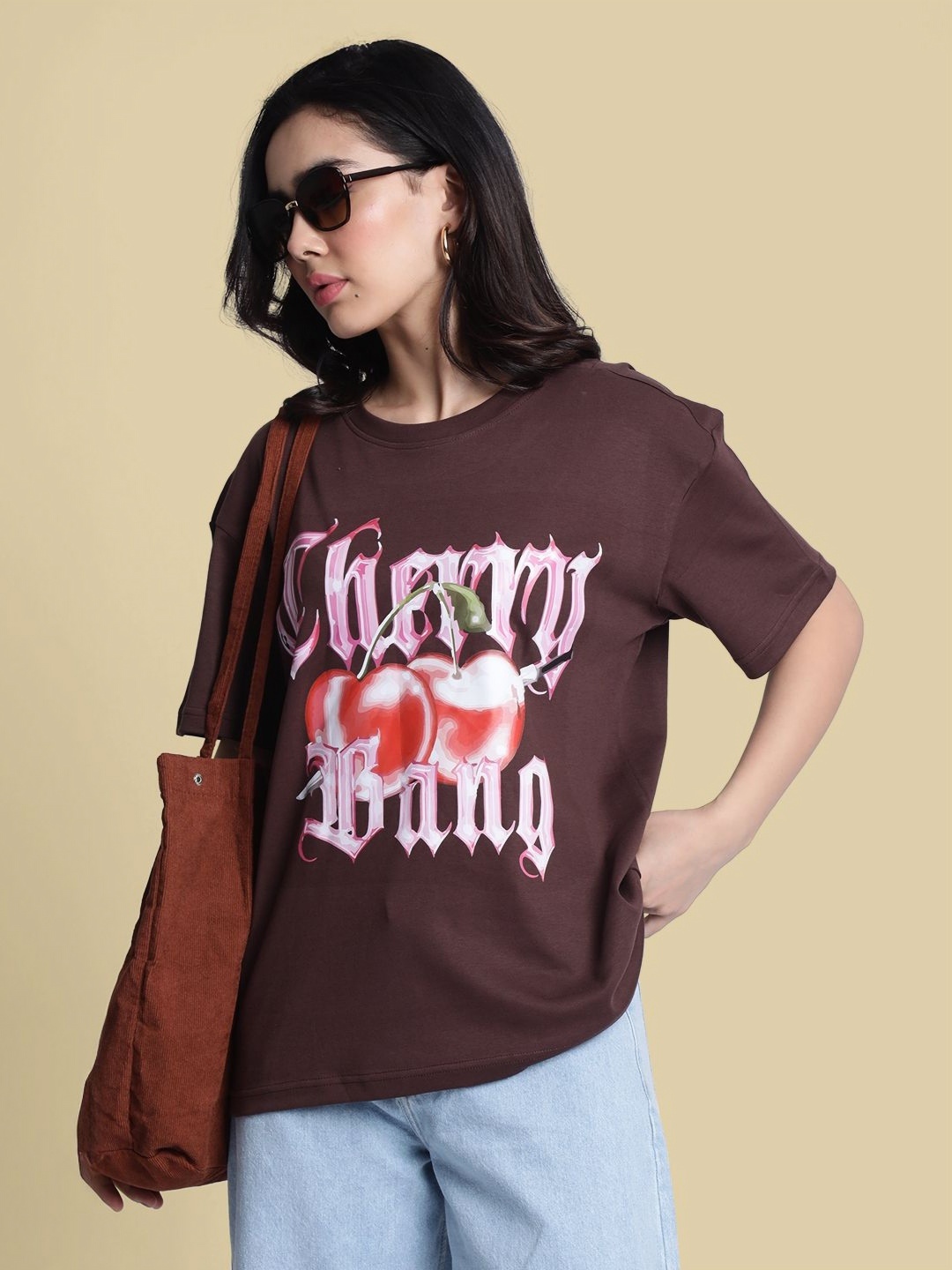 

Bene Kleed Women Graphic Drop-Shoulder Sleeves T-shirt, Brown
