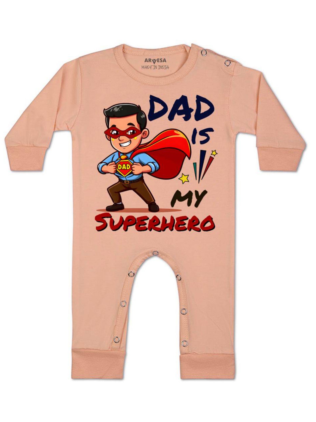 

Arvesa Kids Dad Is My Superhero Printed Baby Romper, Peach