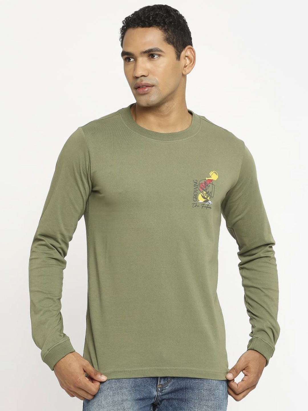 

Basics Men Applique Slim Fit T-shirt, Green