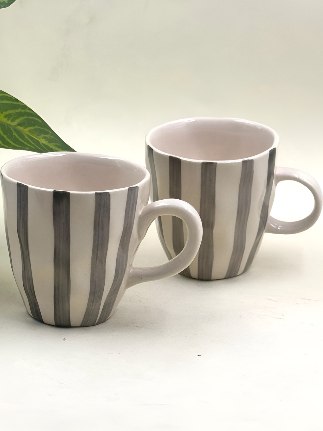 

Lupaava White and Brown 2 Pieces Striped Ceramic Coffee Mug - 250ml