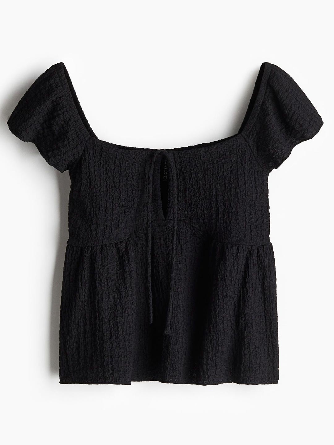 

H&M Crinkled Flutter-Sleeved Top, Black