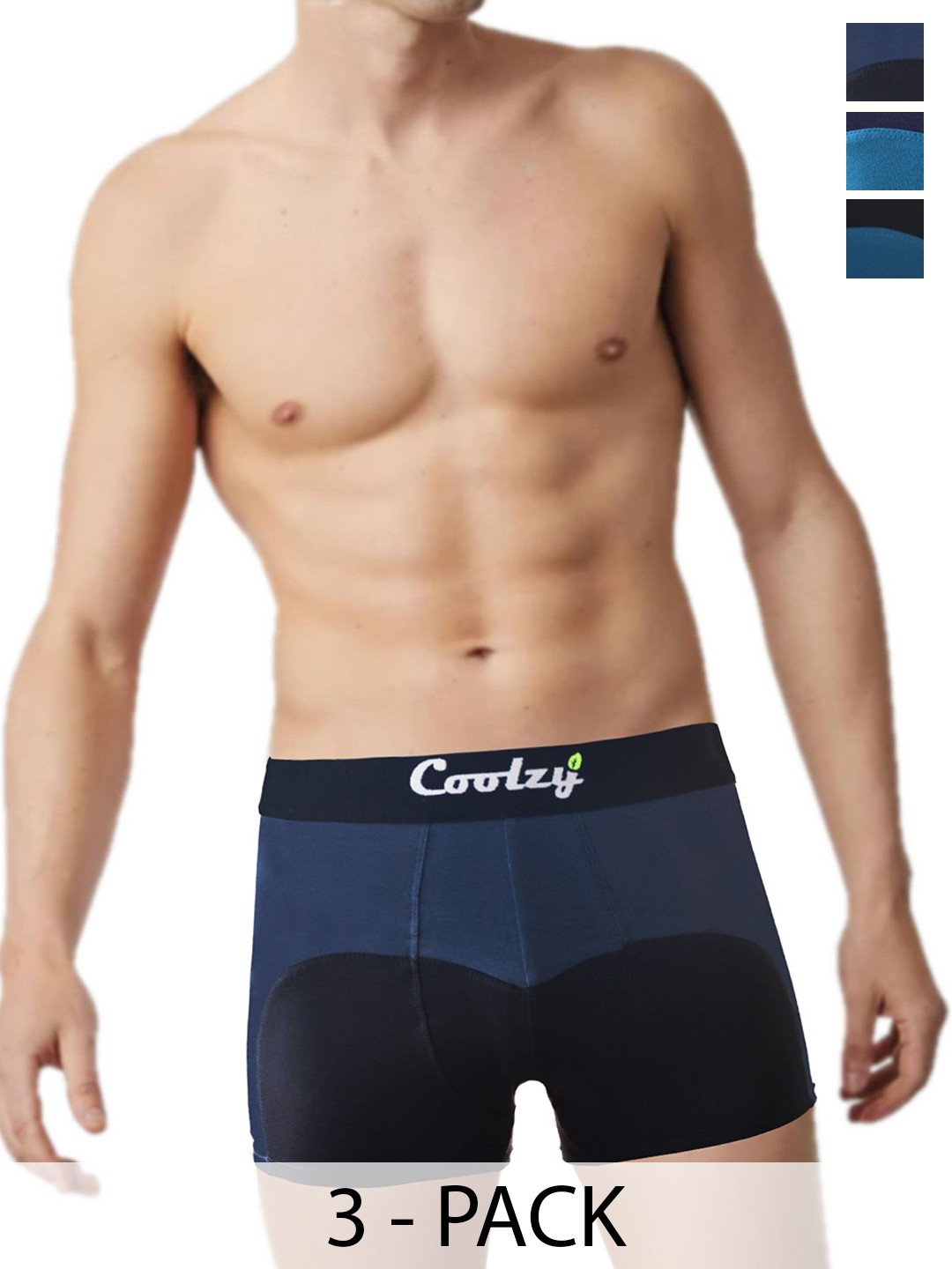 

COOLZY Pack Of 3 Color Block Antibacterial Trunks - SEOCSOTNK3K519-S, Navy blue