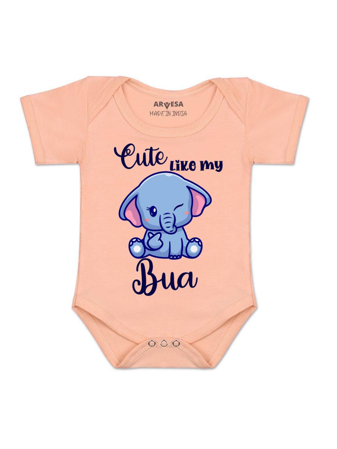 

Arvesa Kids Cute Like My Bua Printed Round Neck Short Sleeves Romper, Peach