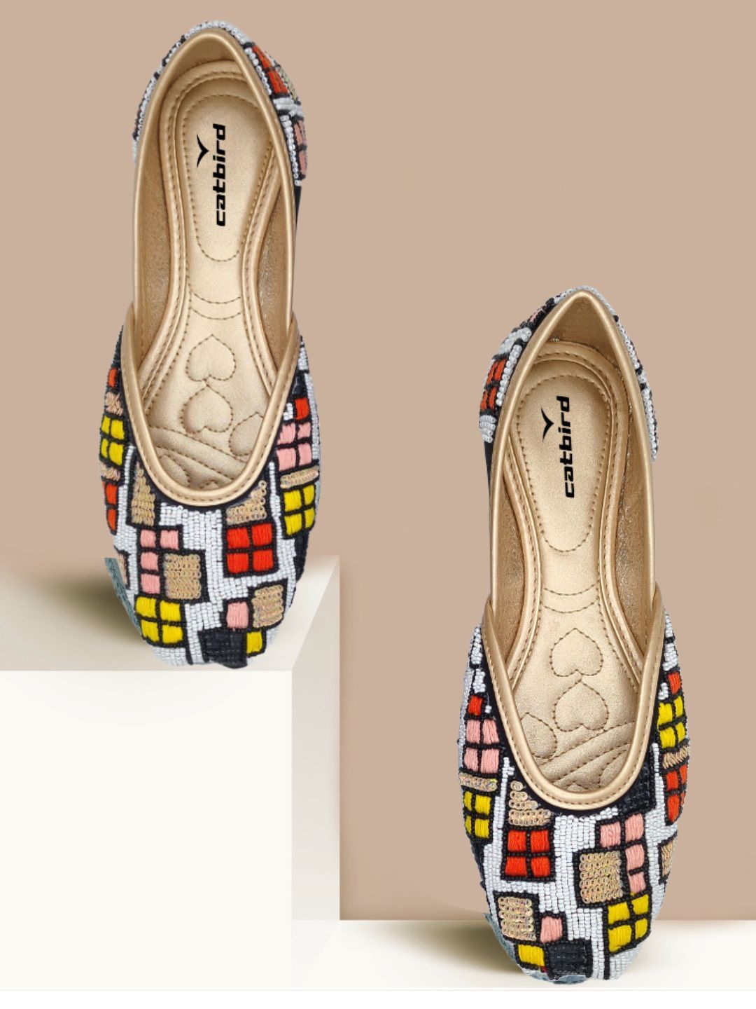 

CATBIRD Women Solid Embroidered Round Toe Ethnic Mojaris Flats, Multi