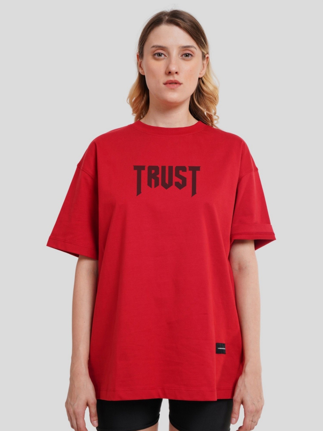 

Underrated Club Women Bio Finish Graphic Printed Round Neck Cotton Oversized T-shirt, Red