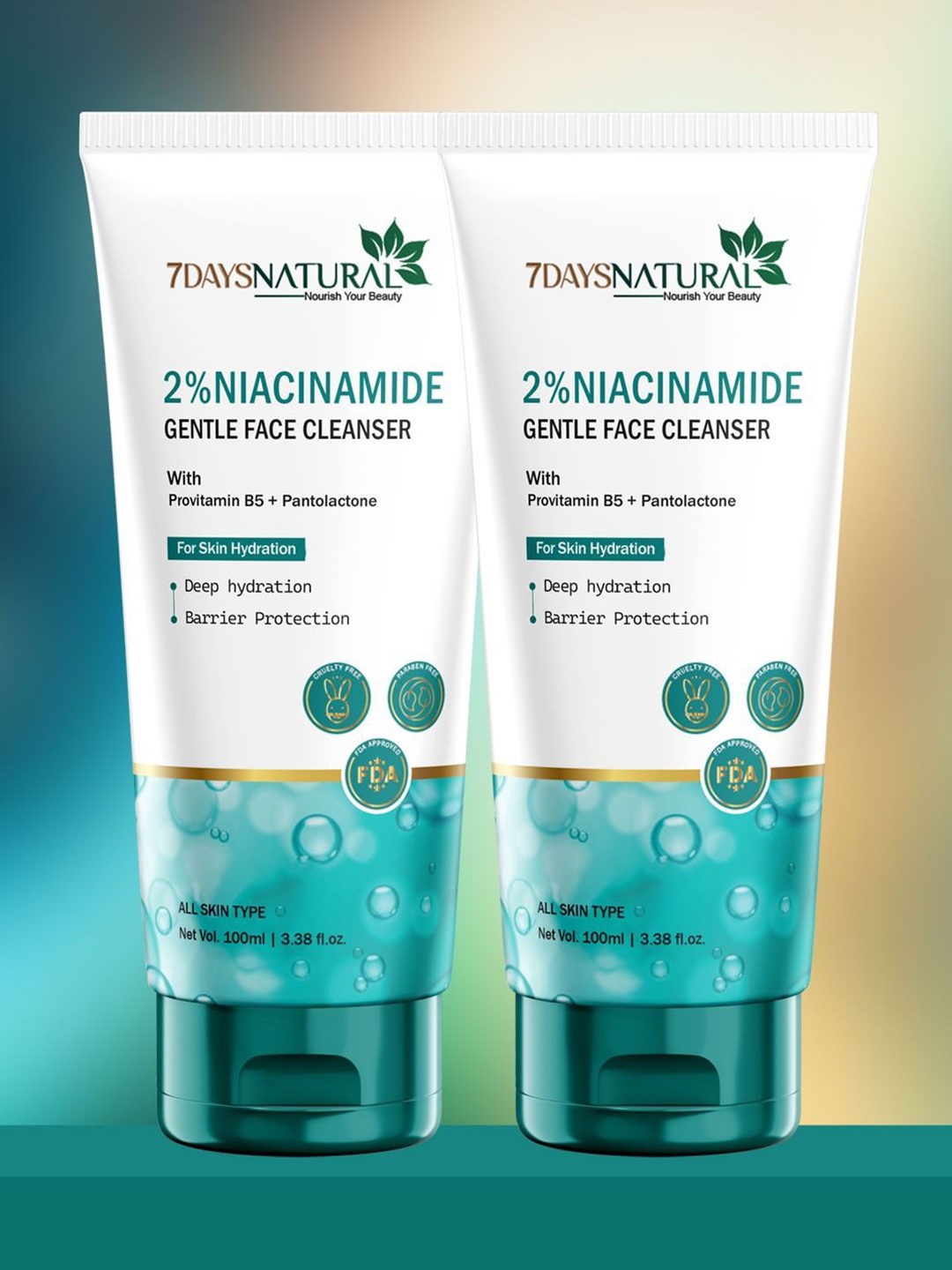 

7DAYS Natural Set Of 2 2% Niacinamide Face Cleanser For Deep Hydration - 100 ml Each, White