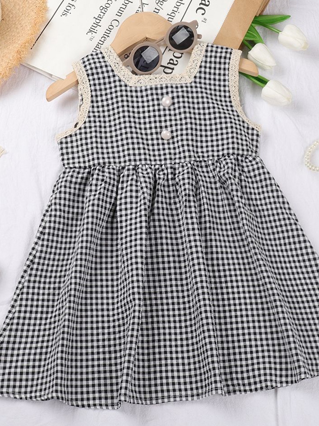 

LULU & SKY Checked Fit & Flare Dress, Black