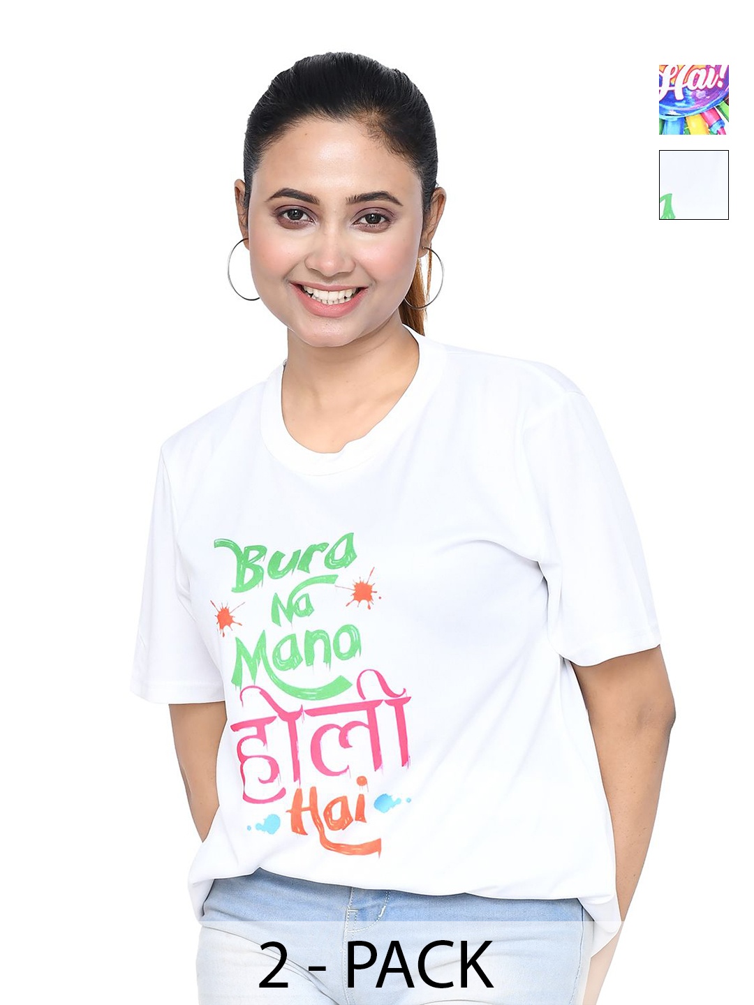 

RAPL Women 2 Printed Applique T-shirt, White