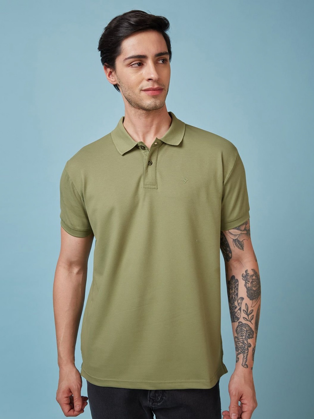 

Status Quo Men Solid Polo Collar Slim Fit T-shirt, Olive