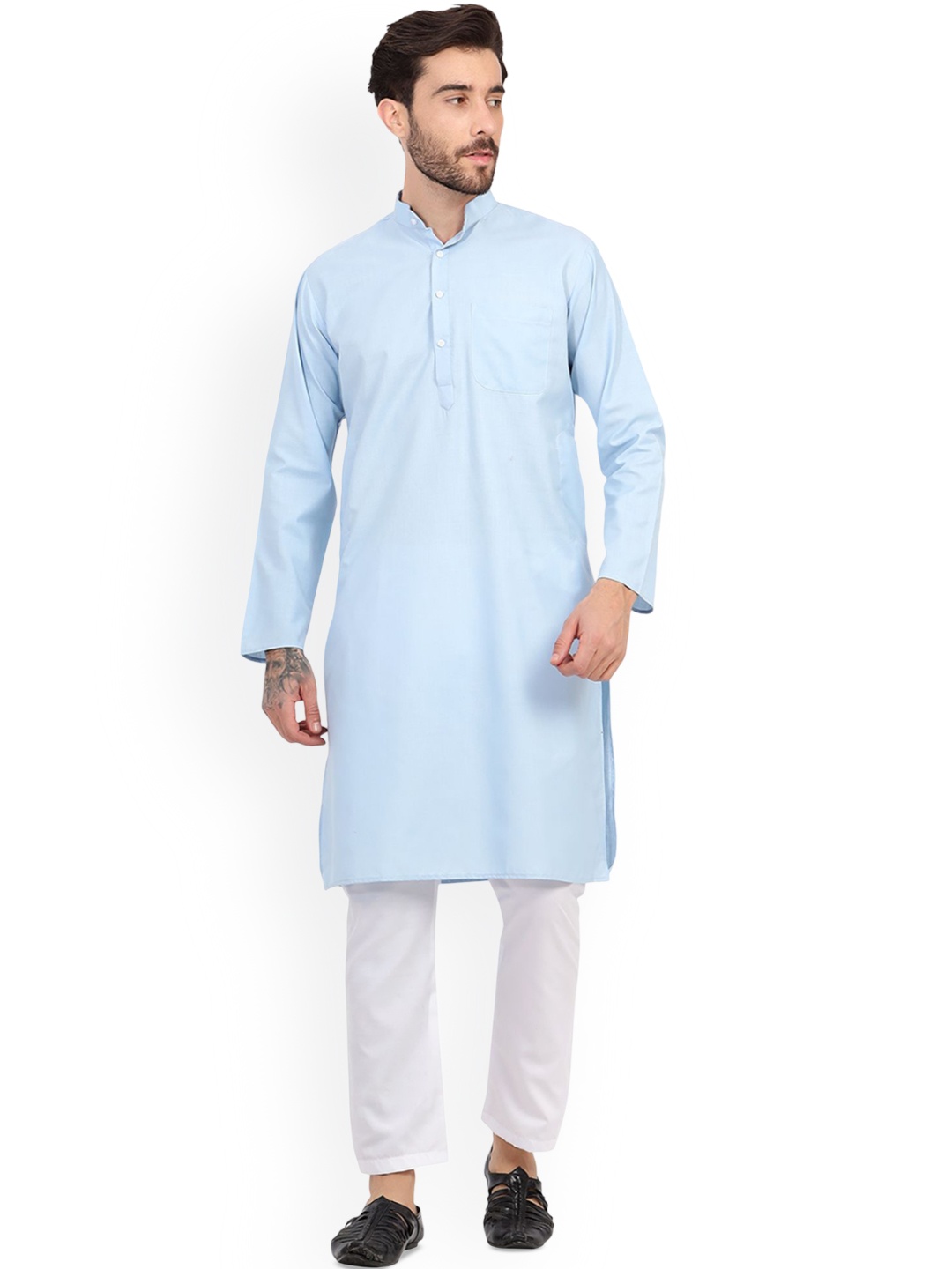 

Sadree Mandarin Collar Straight Kurta With Trouser, Blue