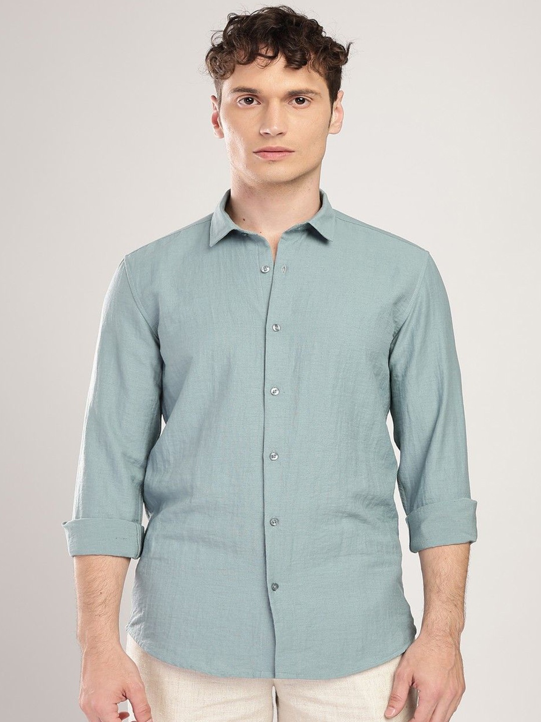

THE BEETEL HOUSE Men Linen Like Neps Regular Slim Fit Casual Shirt, Teal