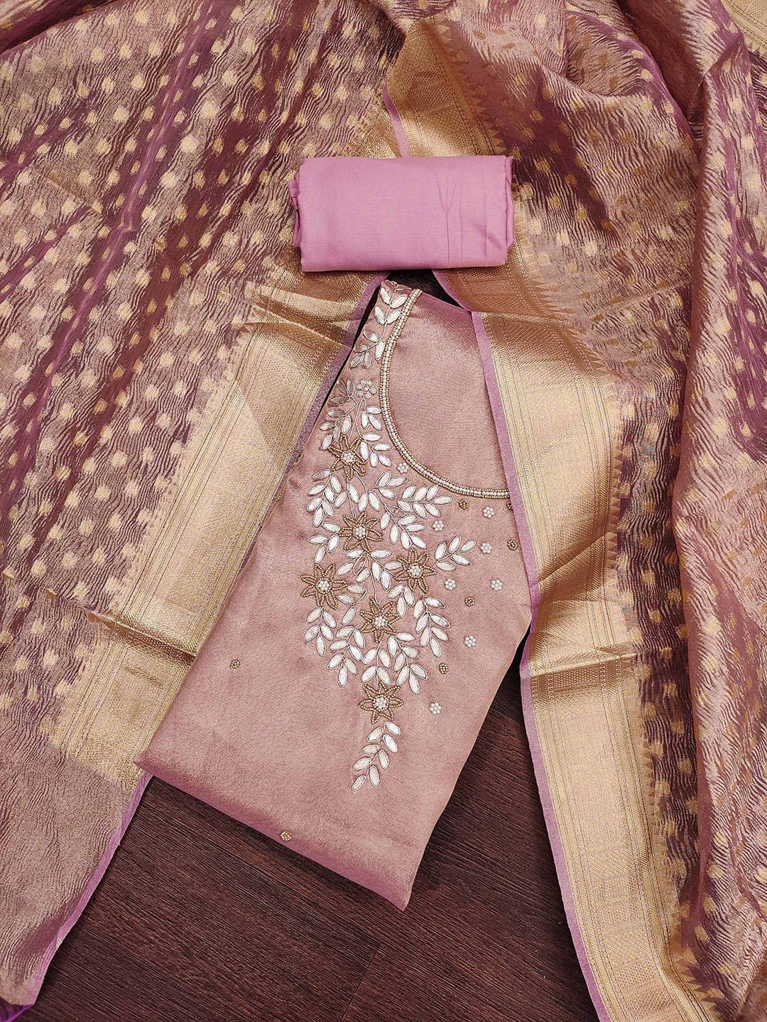 

MANVAA Embellished Unstitched Dress Material, Purple