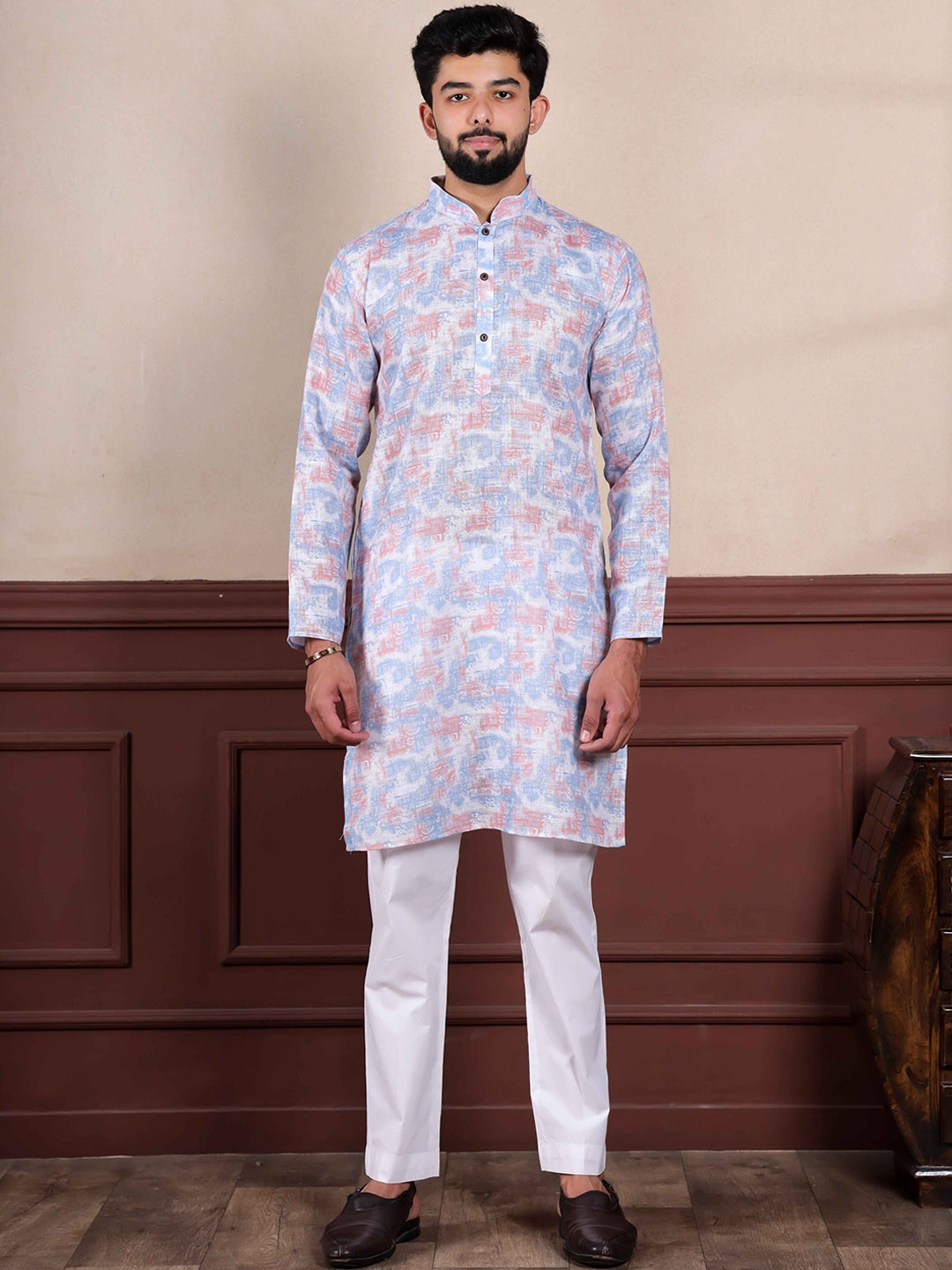 

Koshin Abstract Printed Mandarin Collar Linen Straight Kurta, Lavender