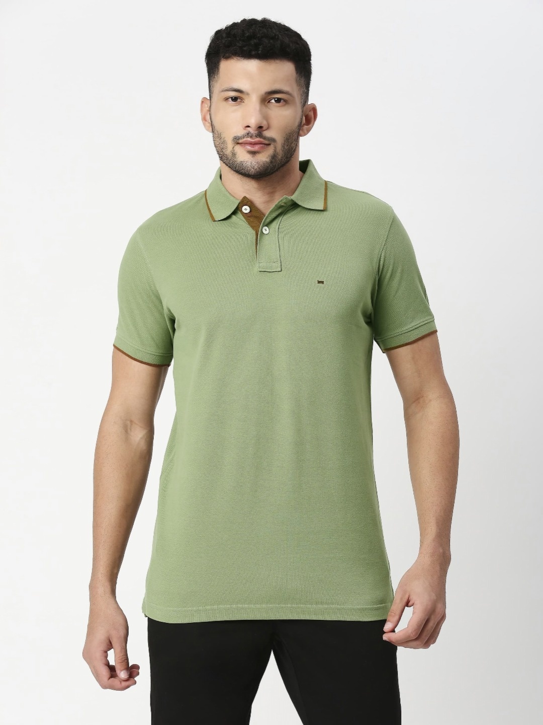 

Basics Men Polo Collar Pockets Slim Fit T-shirt, Olive
