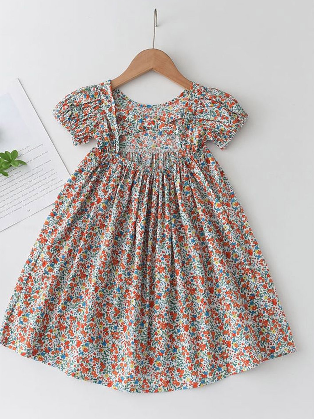 

LULU & SKY Floral Print Flutter Sleeve Empire Dress, Red