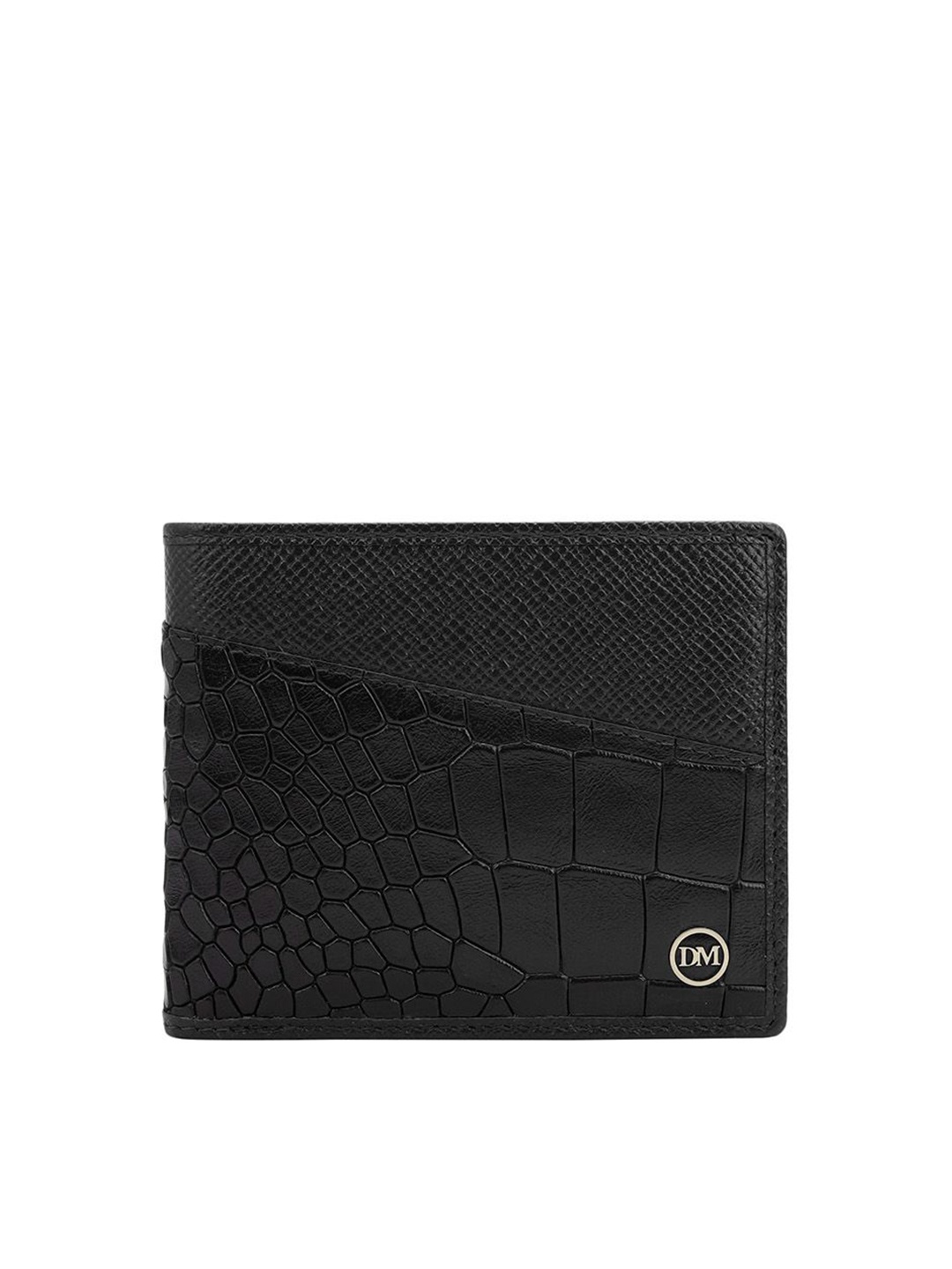 

Da Milano Men Textured Leather Two Fold Wallet, Black