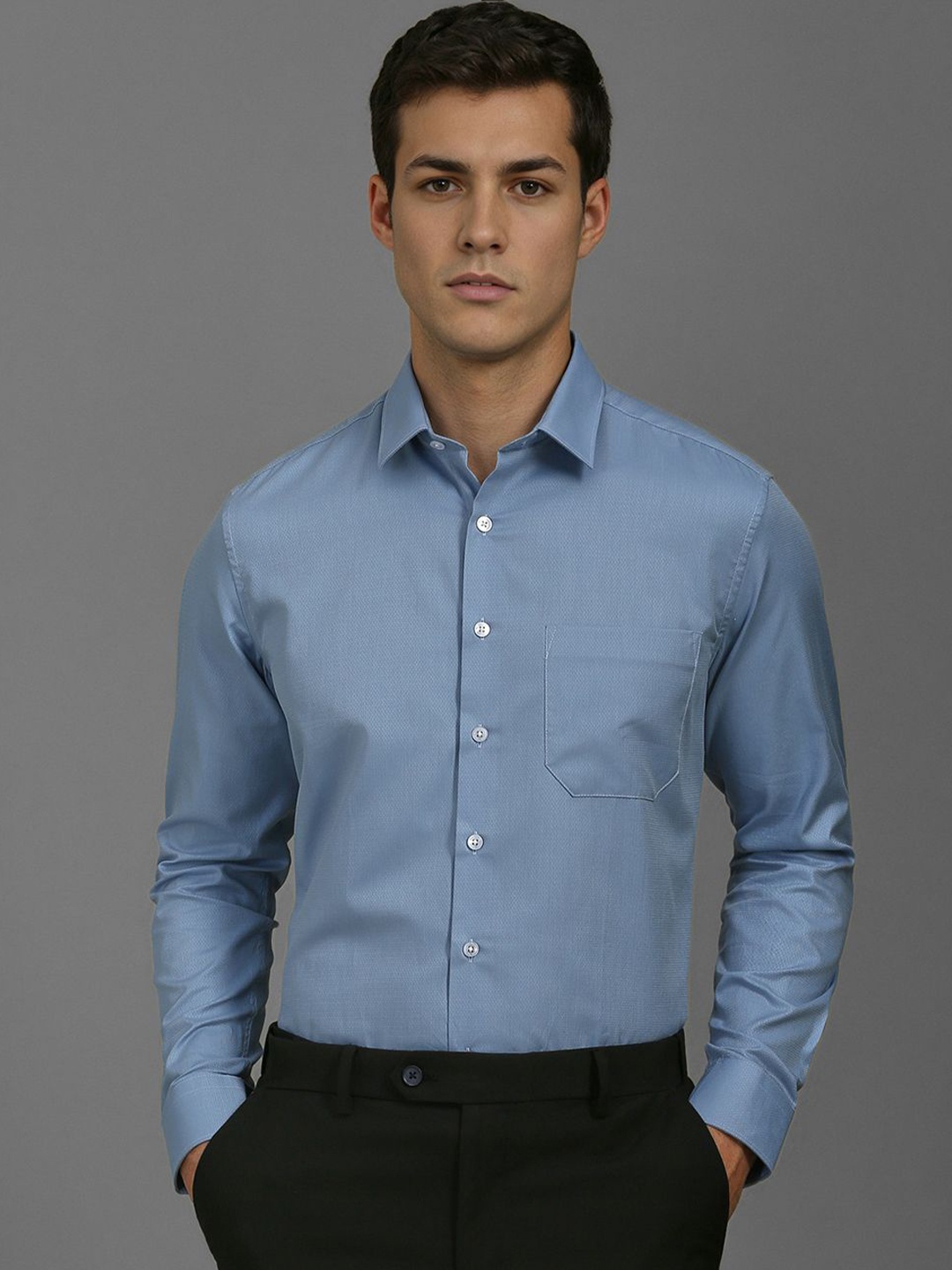 

Louis Philippe Men Slim Fit Opaque Printed Formal Shirt, Blue