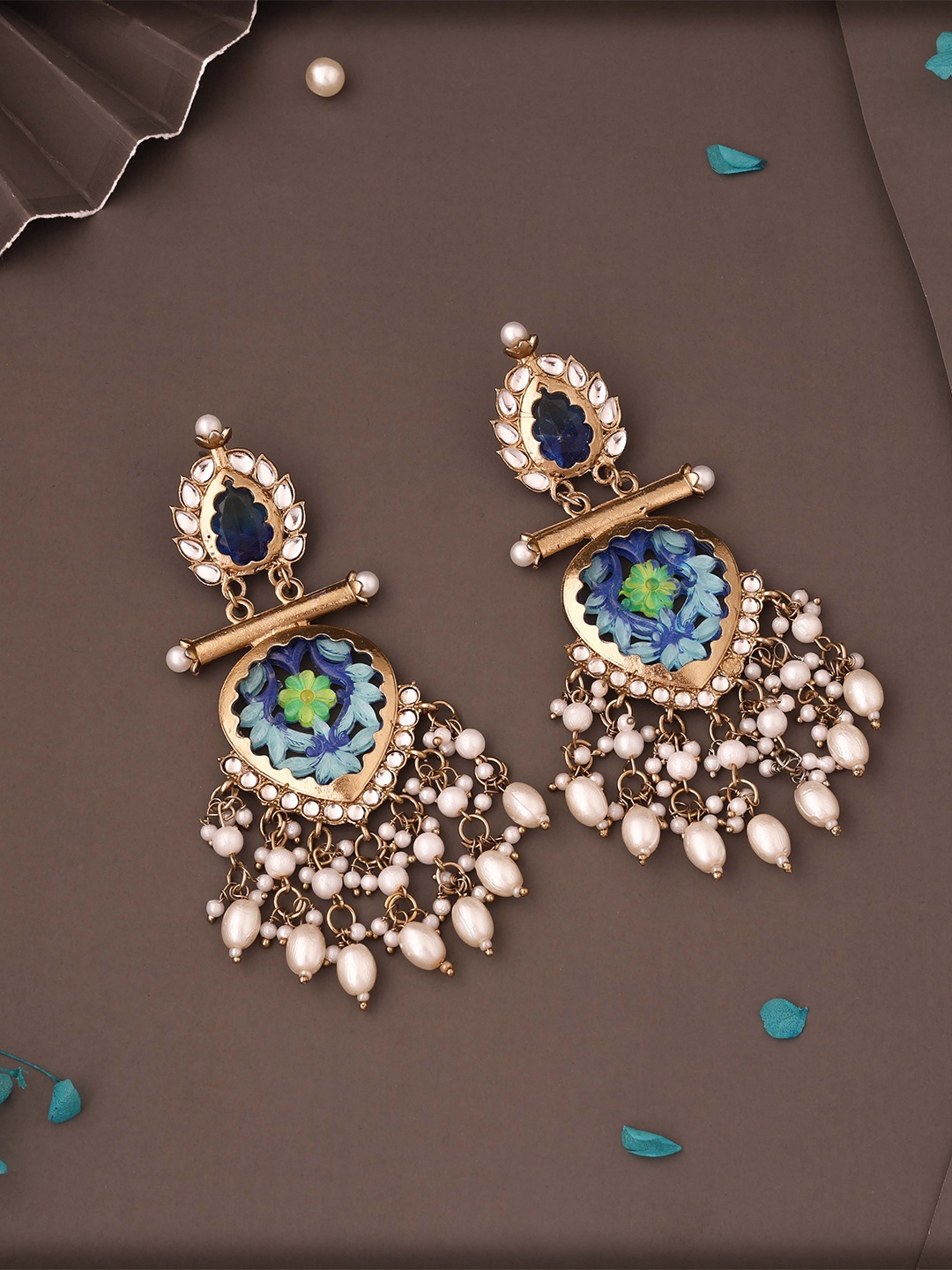 

Anouk Gold-Plated Artificial Stones And Beaded Classic Shaped Drop Earrings