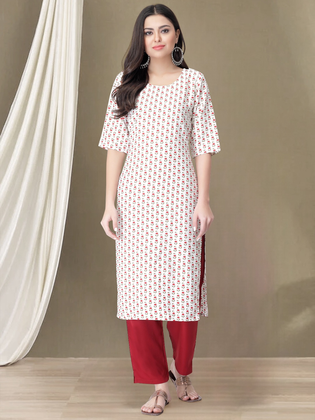 

Moda Rapido Floral Printed Straight Kurta with Trouser, White