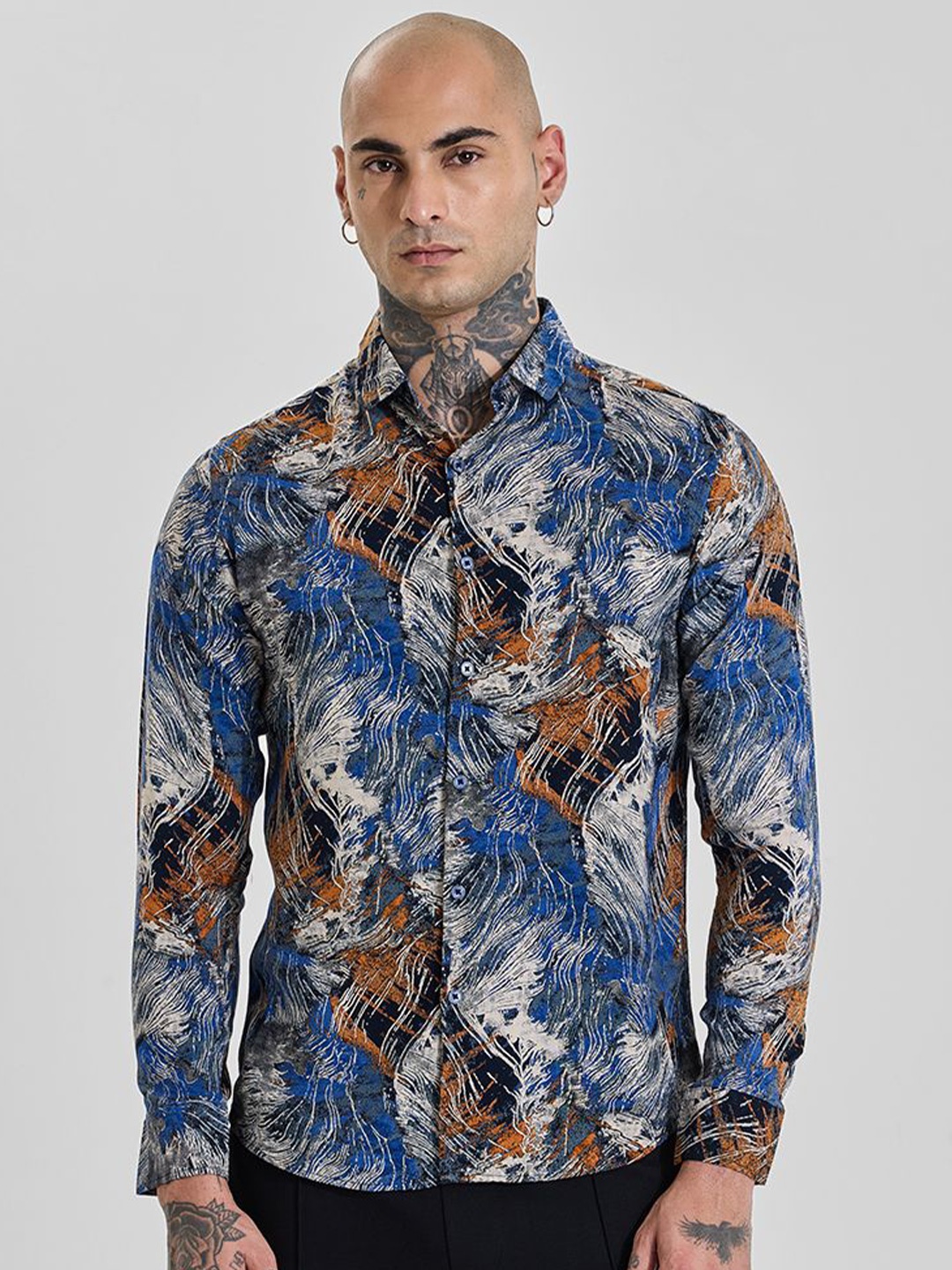 

Snitch Men Slim Fit Opaque Printed Casual Shirt, Blue