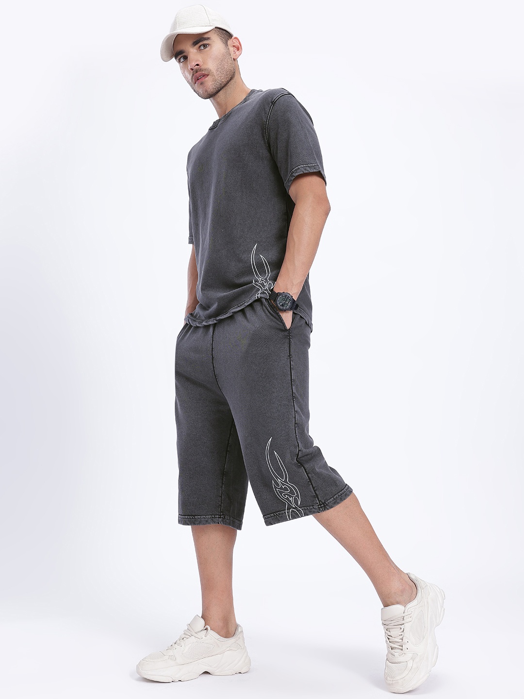 

glitchez Grunge Mood Printed Detail Oversized Co-Ords, Charcoal