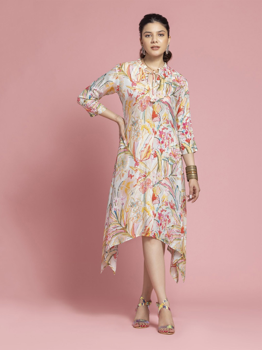 

CORSICA Floral Print Fit & Flare Dress, Beige