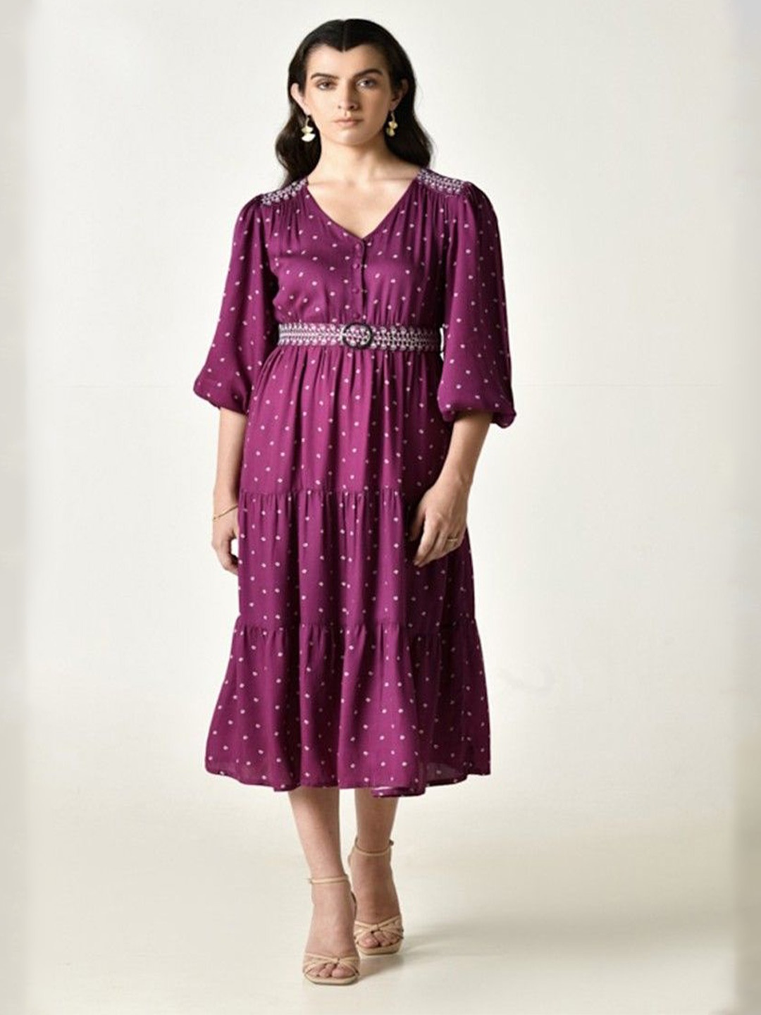 

STIL O STITCH Print Satin Fit & Flare Maxi Dress, Purple