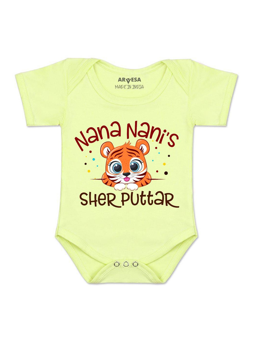 

Arvesa Kids Nana Nani Sher Puttar Printed Romper, Yellow