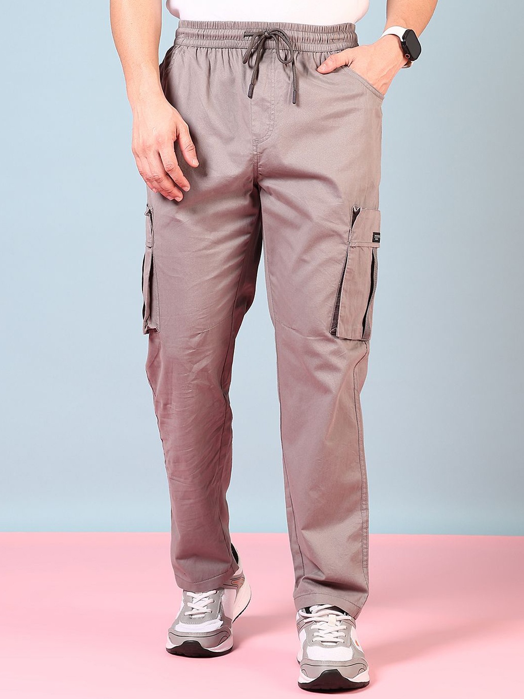

V-Mart Men Mid-Rise Drawstring Regular Fit Cargos, Grey