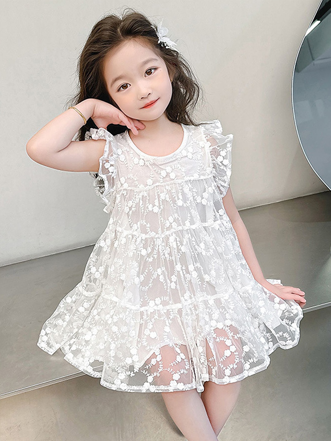 

LULU & SKY Flutter Sleeve Fit & Flare Dress, White
