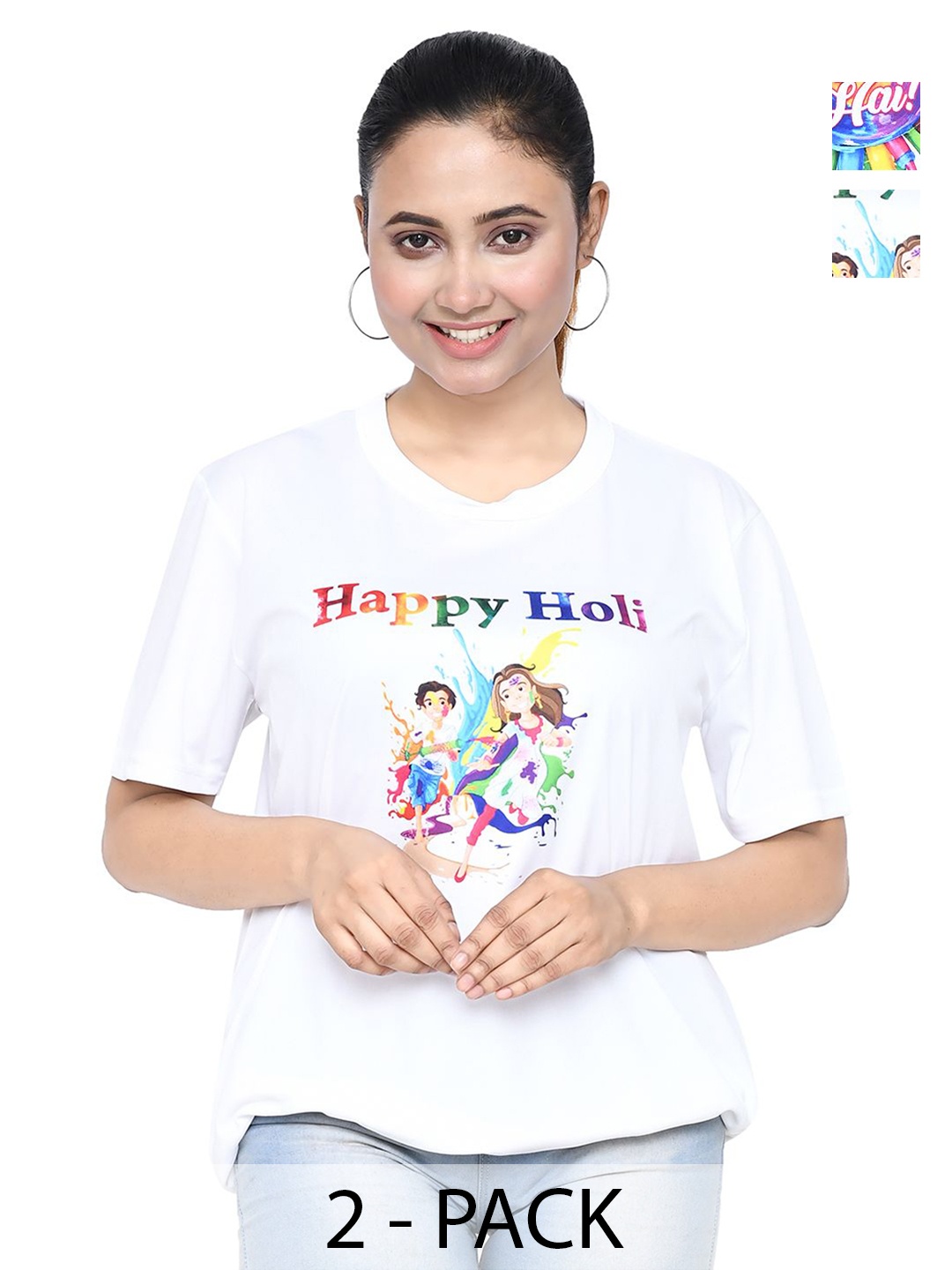 

RAPL Women 2 Printed Applique T-shirt, White