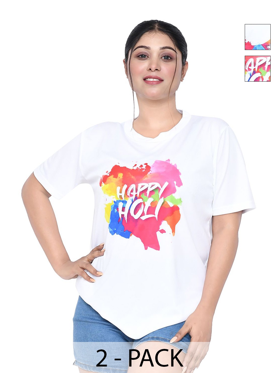 

RAPL Women 2 Printed Applique T-shirt, White