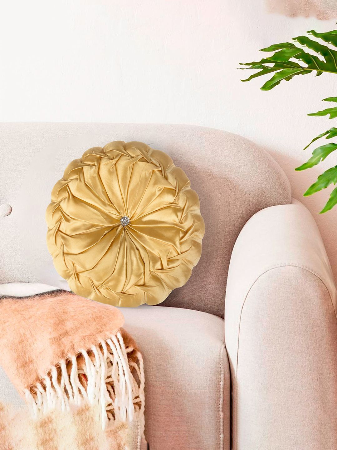 

Kuber Industries Gold Toned Silk Flower Shaped Light-Weight & Portable Sofa Cushion
