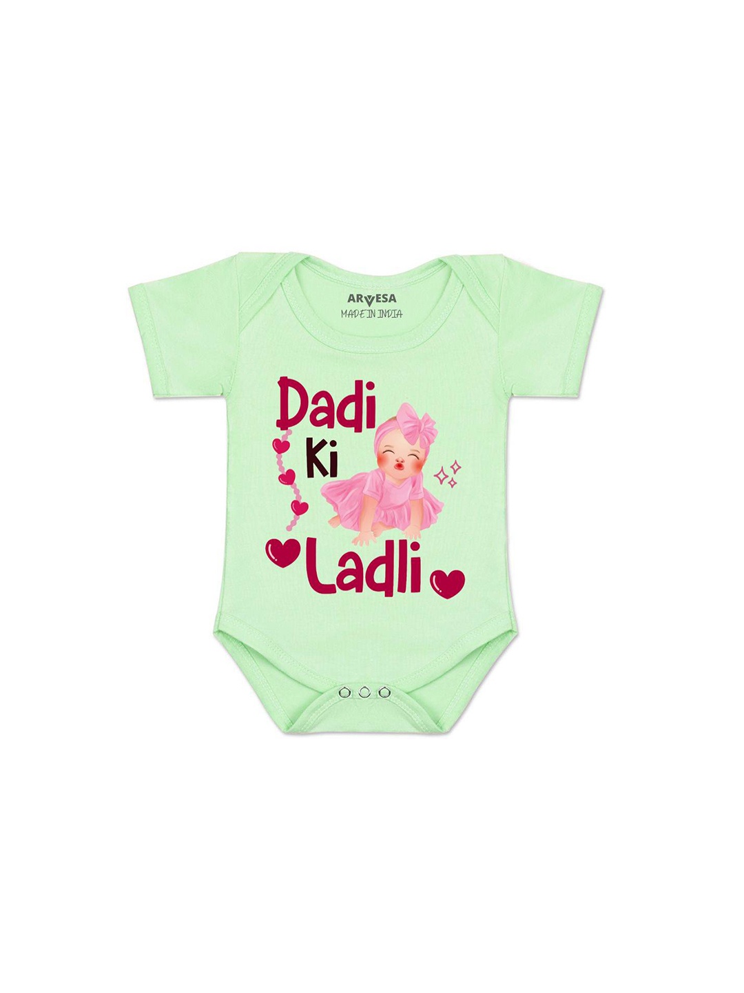 

Arvesa Unisex Dadi Ki Ladli Printed Romper, Green