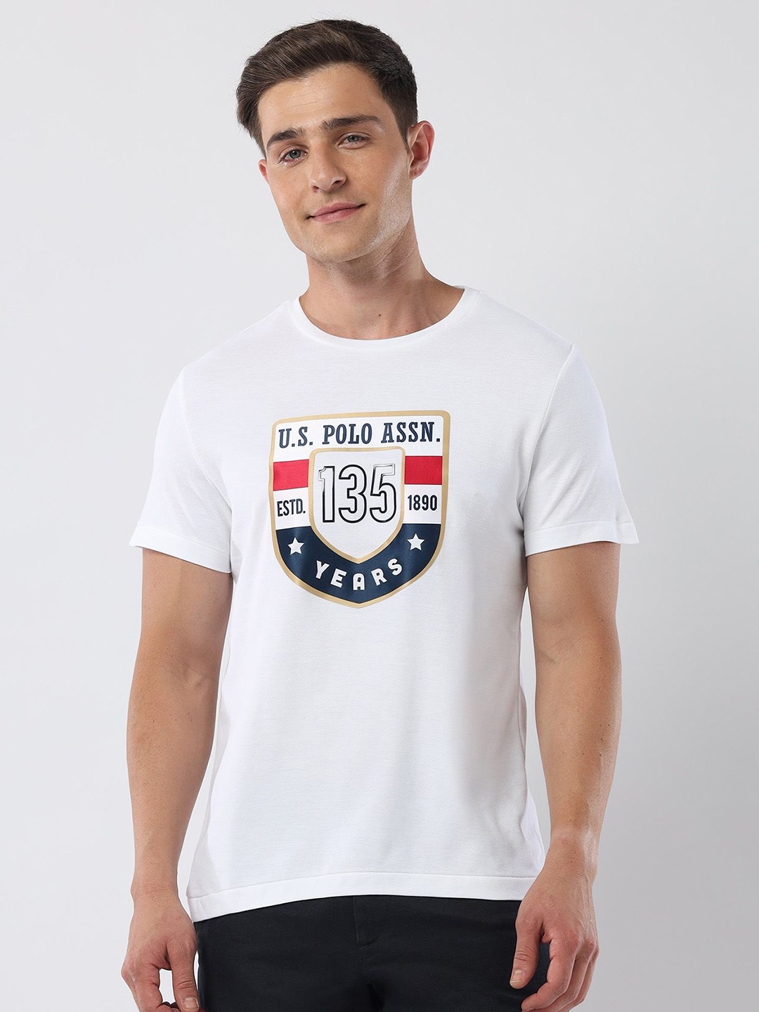 

U.S. Polo Assn. Men Typography Printed Round Neck Cotton Slim Fit T-shirt, White