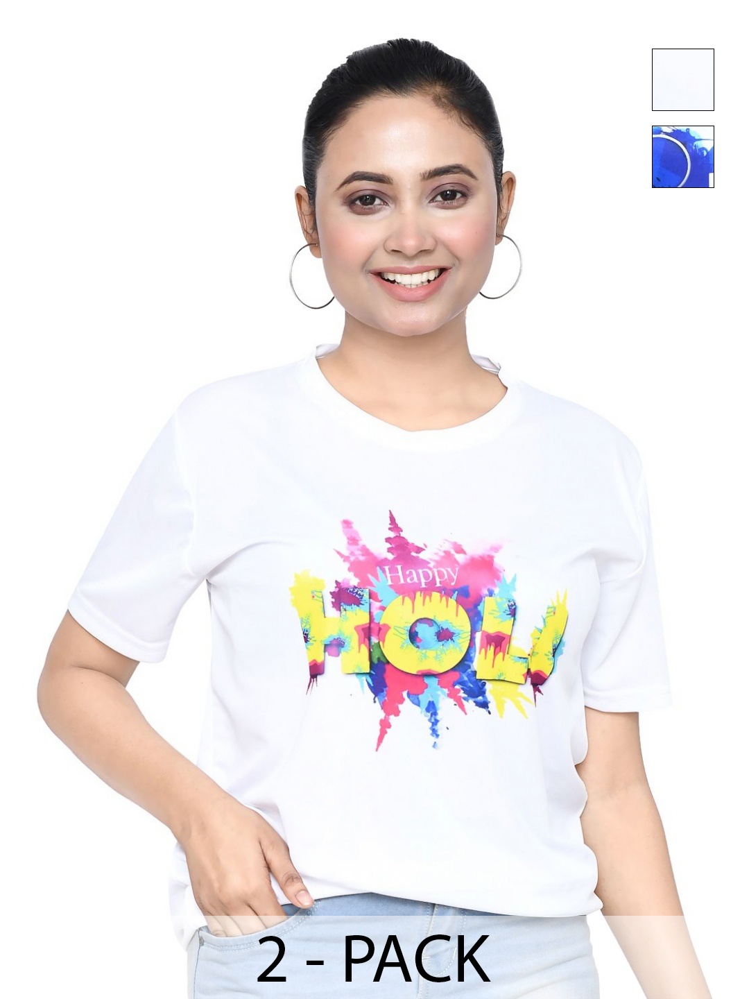 

RAPL Women 2 Printed Applique T-shirt, White