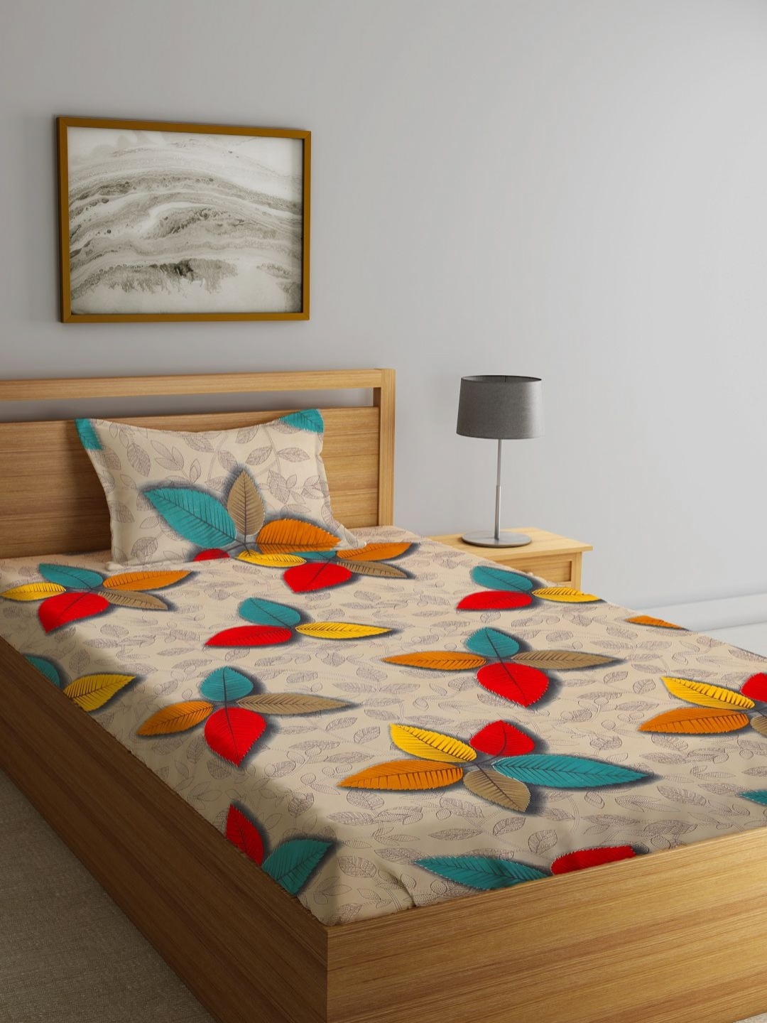 

Home Sizzler Beige Floral Printed Microfiber 210 TC Fitted Single Size Bedsheet Set
