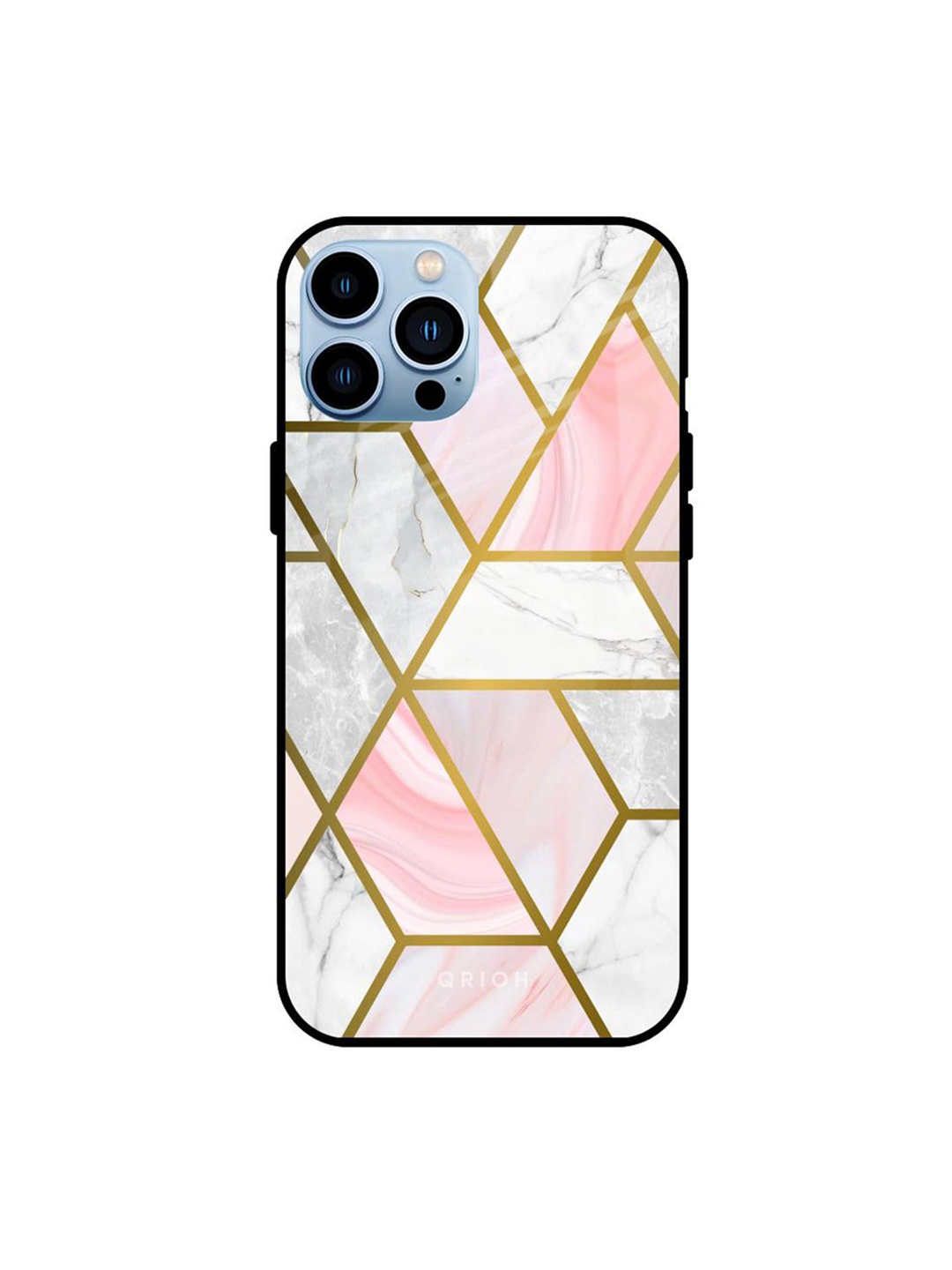 

QRIOH Geometrical Marble Real Printed iPhone 13 Pro Back Case, White