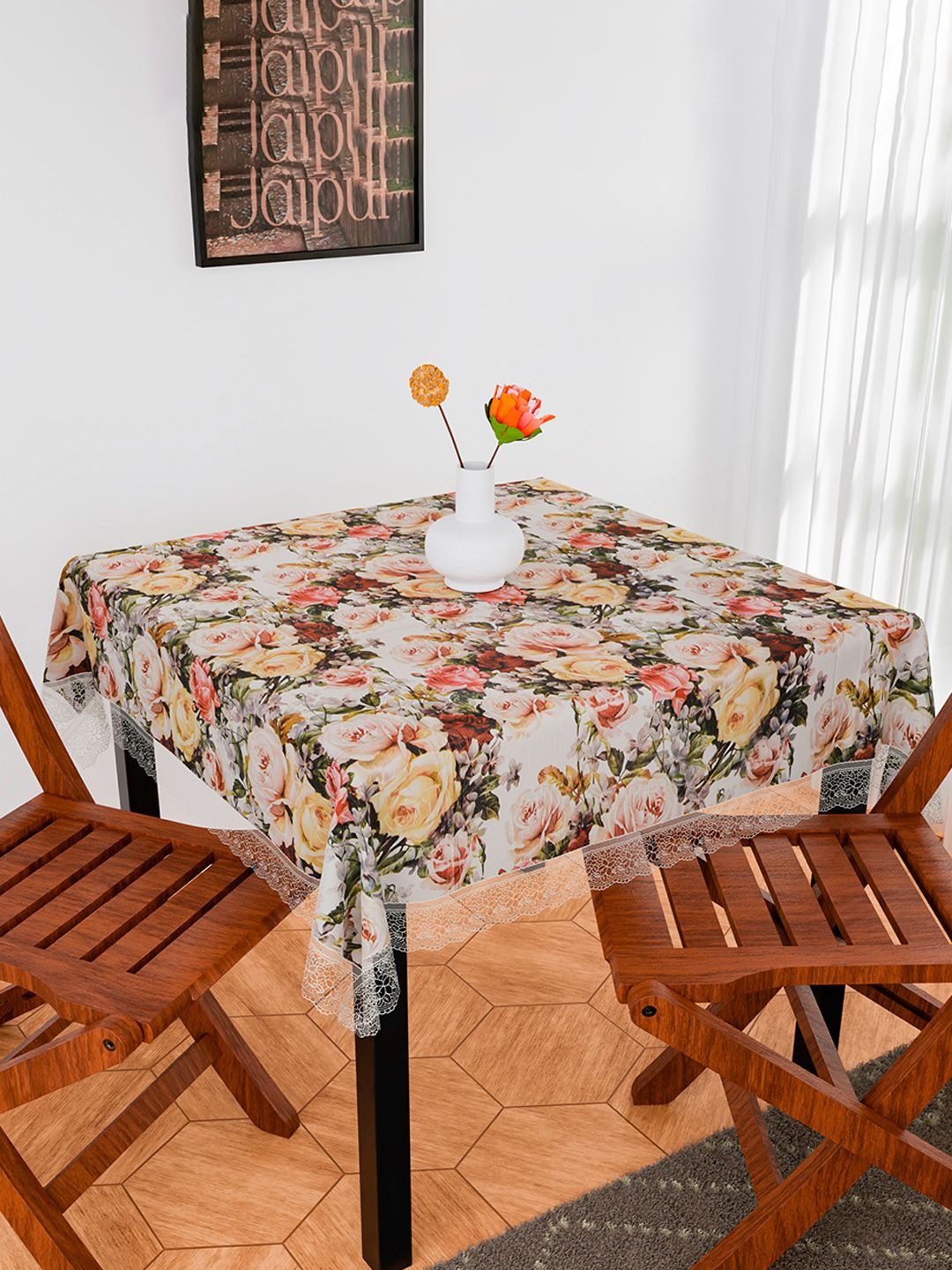 

Kuber Industries White & Green Floral Printed Anti-Skid 2-Seater Table Cover