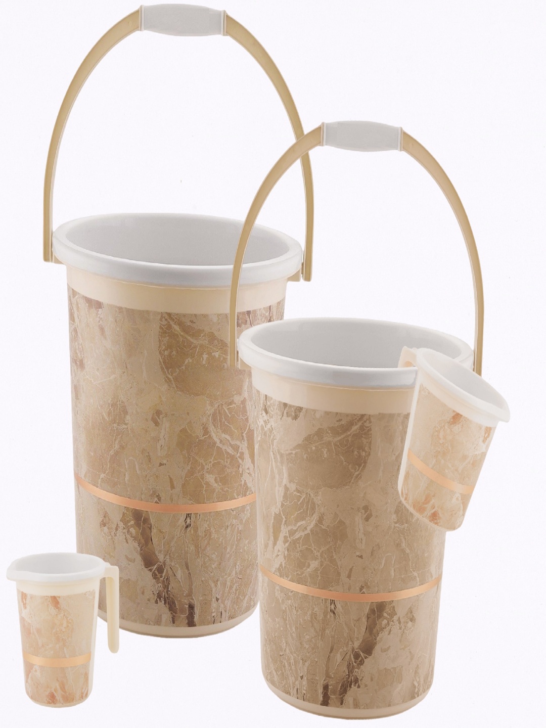 

NABHYA Beige And White 4 Pieces Printed Bathroom Accessories Set
