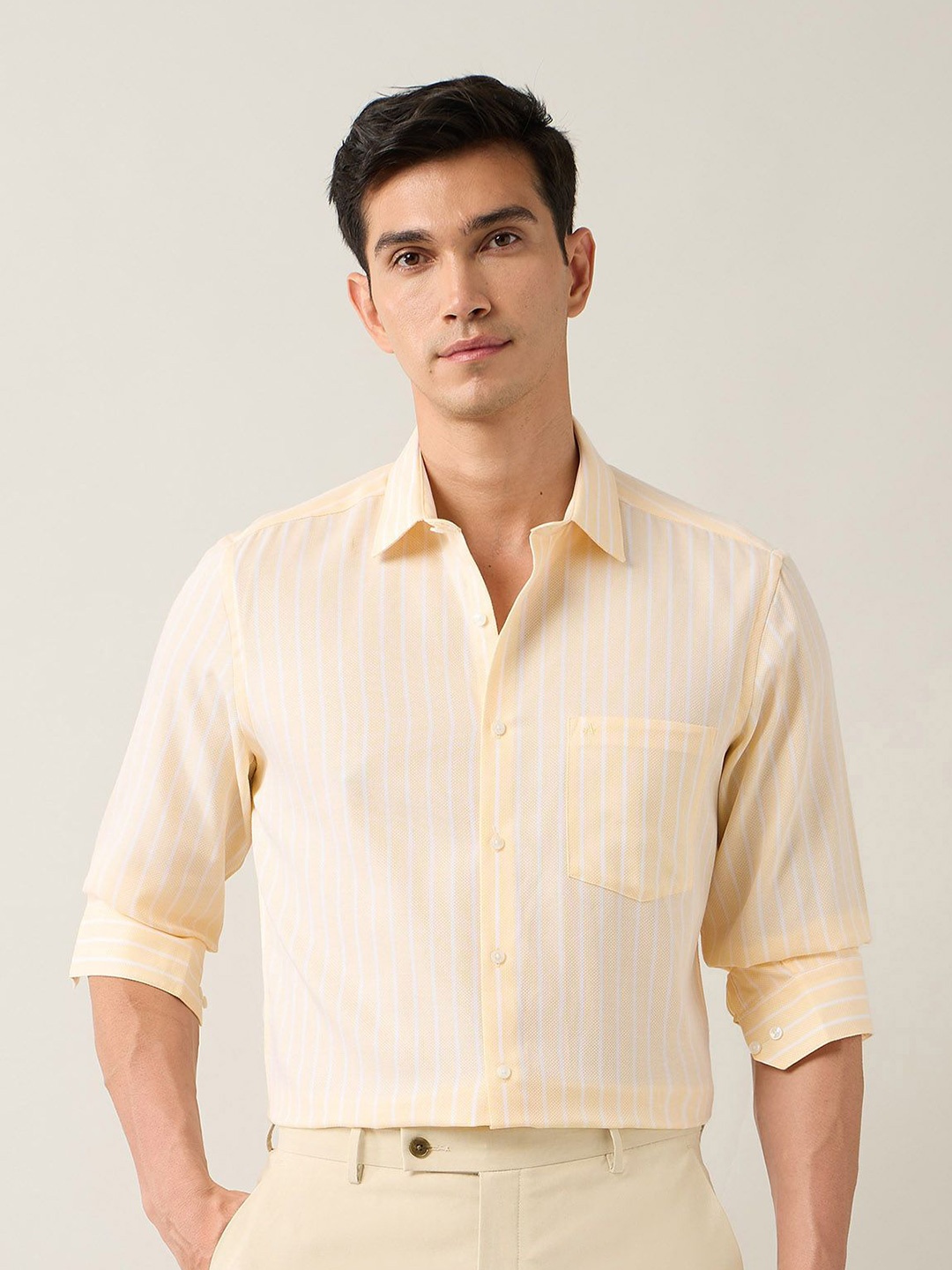 

Arrow Men Classic Opaque Striped Formal Shirt, Yellow