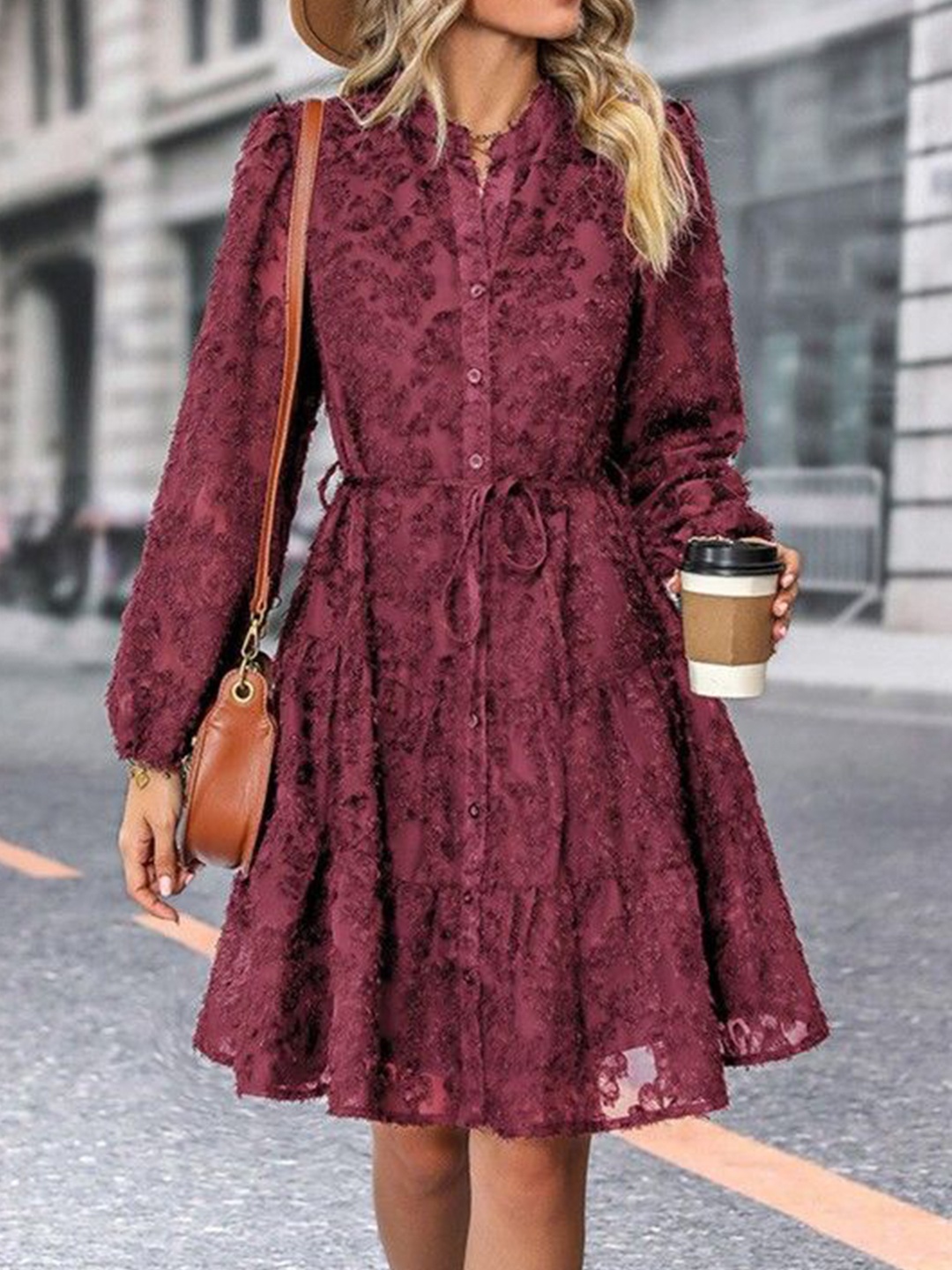 

HERE&NOW Embroidered A-Line Dress, Maroon
